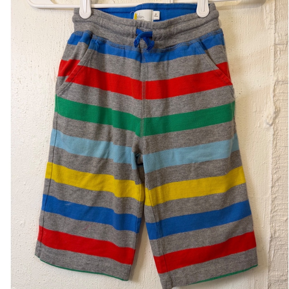 Boden Boys Rainbow Stripe Knit Shorts Gray Blue Red Green Yellow Size 8Y 128cm